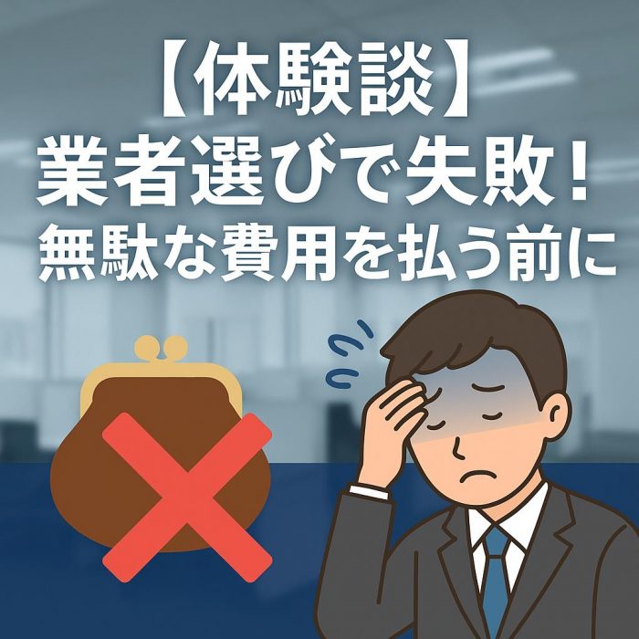 【体験談】業者選びで失敗！無駄な費用を払う前に